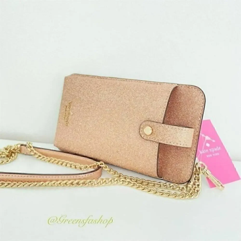 Kate spade purse shimmy glitter boxed north south tab phone crossbody new